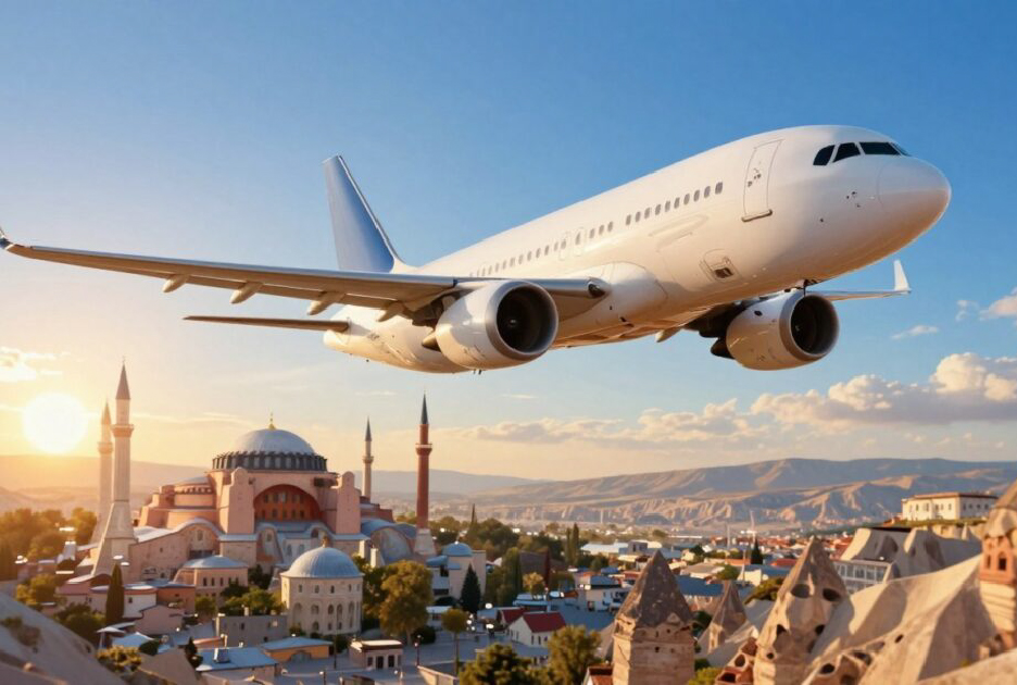 イスタンブールの街並みと飛行機